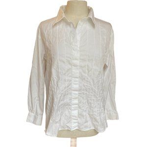 Chico's Platinum Poplin Pintuck Pleats Blouse White Coastal Grandma Capsule-L